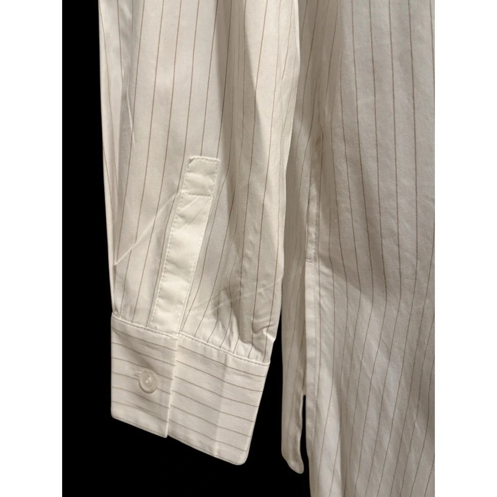 Lafayette 148 New York Women Tunic Shirt S White Gold Pinstripe Button - Picture 10 of 12